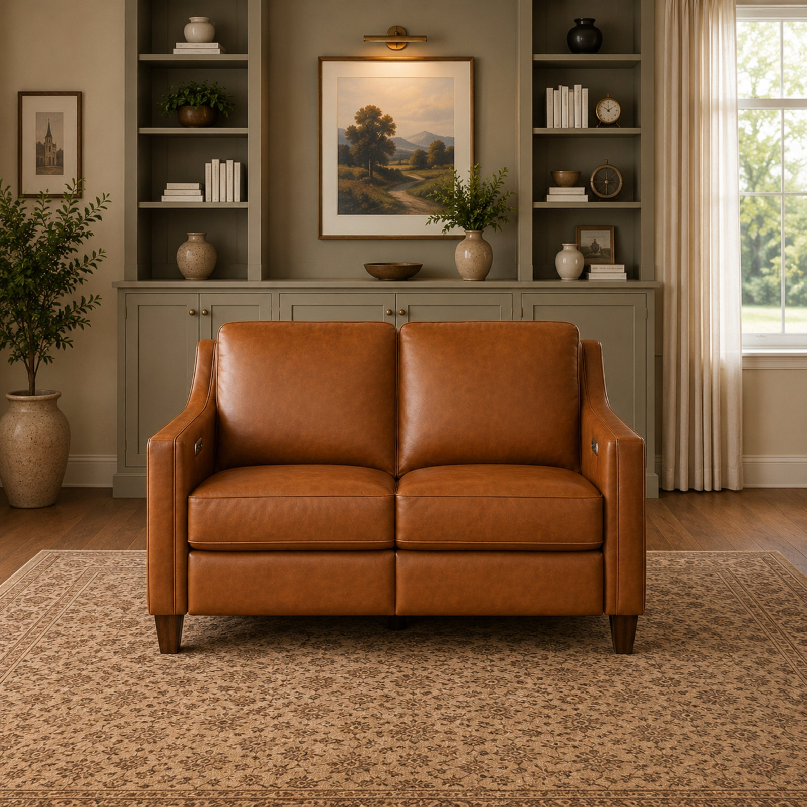 Finnegan 61" Genuine Leather Reclining Loveseat, Brown