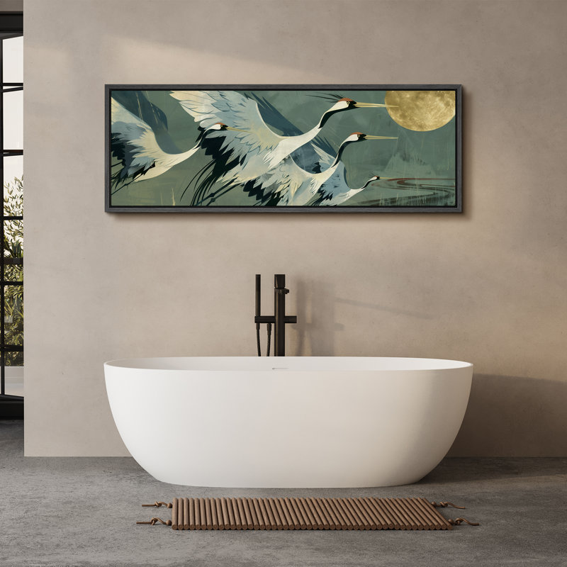 «Crane Heron Bird Elegant Cranes in Flight Birds», reproduction d'art moderne sur toile extra large, H 20 po x l 60 po