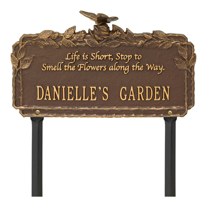 Butterfly Rose Quote Personalized Garden Sign, Bronze/Gold, Yes