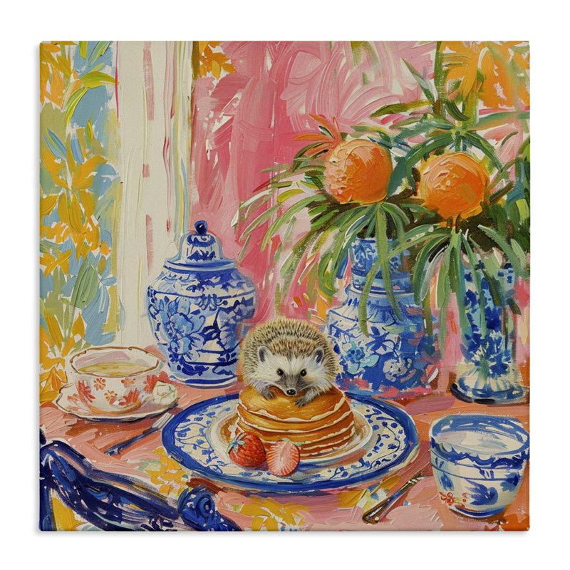  Art mural sur toile Pancakes Stack & Hedgehog par LSR Design Studio, H 17 po x l 17 po