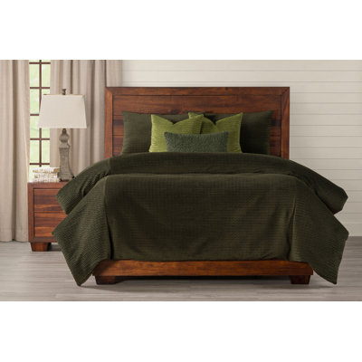 Velvet Chevron Pleated Moss Green Duvet Cover & Insert Set
