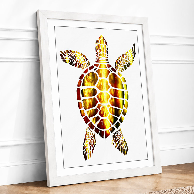 Turtle in Geometric Mosaic Botanical 1 Piece Single Picture Frame Wall Art, A4 - 29.7 x 21.0 cm, White
