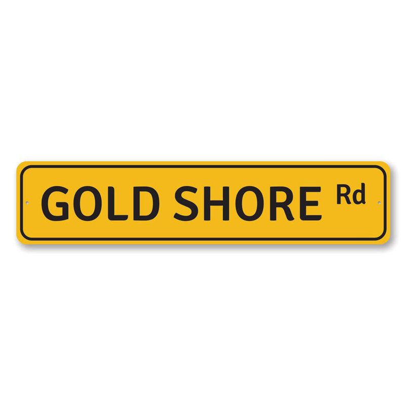 Plaque en aluminium Gold Shore Road, H 6 po x l 24 po x P 0,063 po