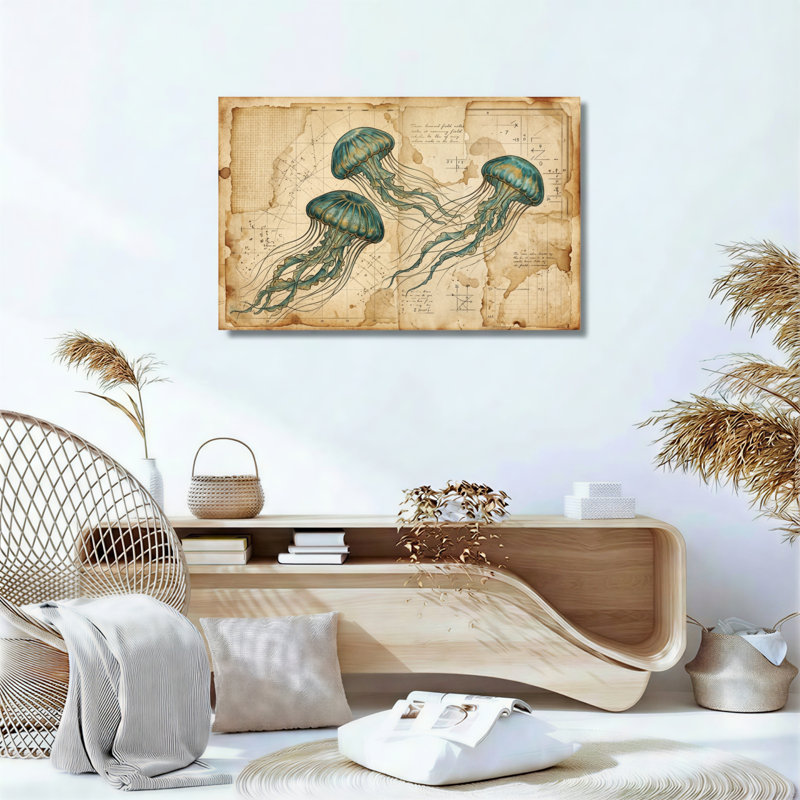 Ensemble de 1 tableau sur toile représentant une carte de méduses, 18"H x 24"W, Wrapped Canvas