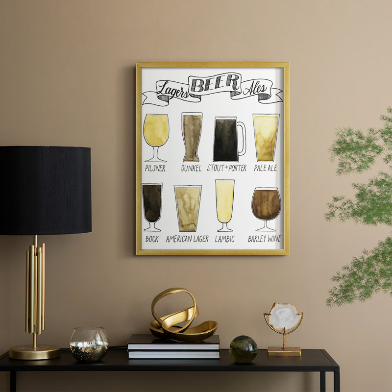 «Beer Information», reproduction encadrée - bois massif, 11" H x 9" W, Doré