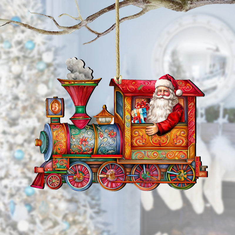 Santa's Train Wooden Ornament by G. Debrekht