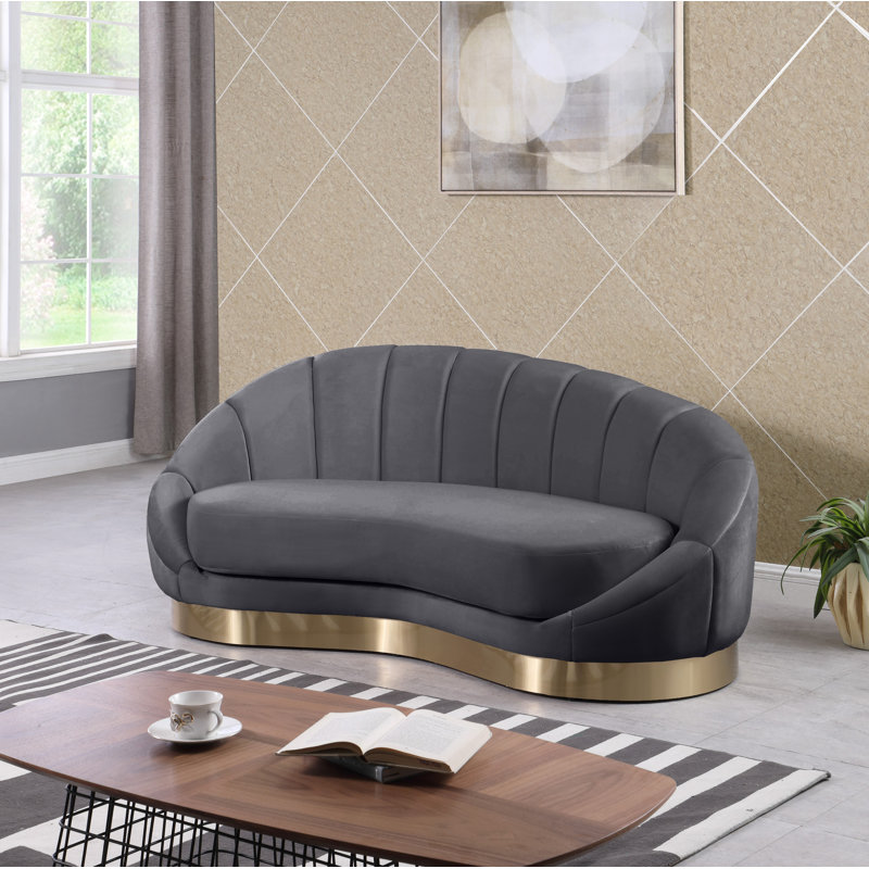Shelly 79" Velvet Curved Loveseat, Grey Velvet