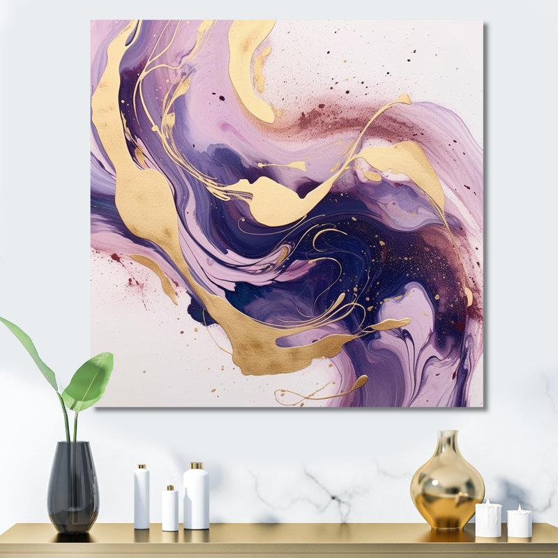 «Mauve et doré», art mural Fractals, H 16 po x l 16 po x P 1 po, Toile tendue