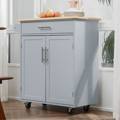 Îlot de cuisine avec chariot, tiroir, armoire de rangement et porte-serviettes