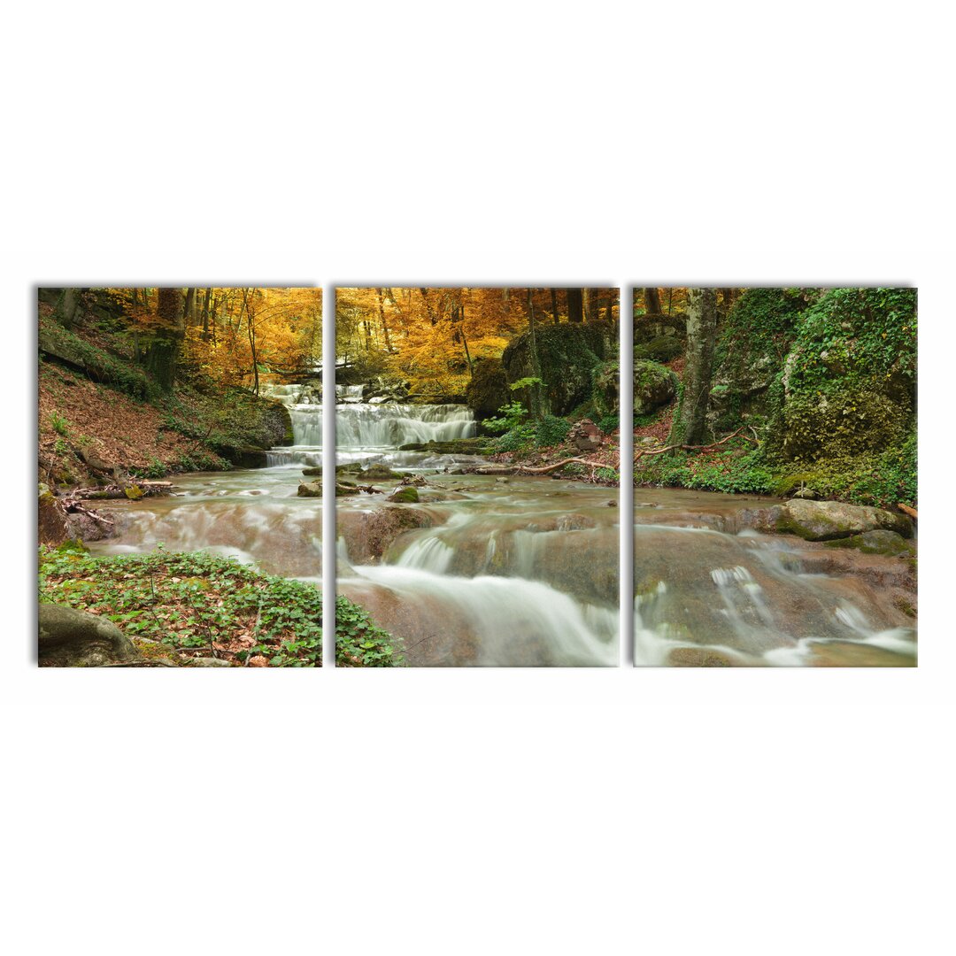 3-tlg. Leinwandbilder-Set Forest Stream in Autumn