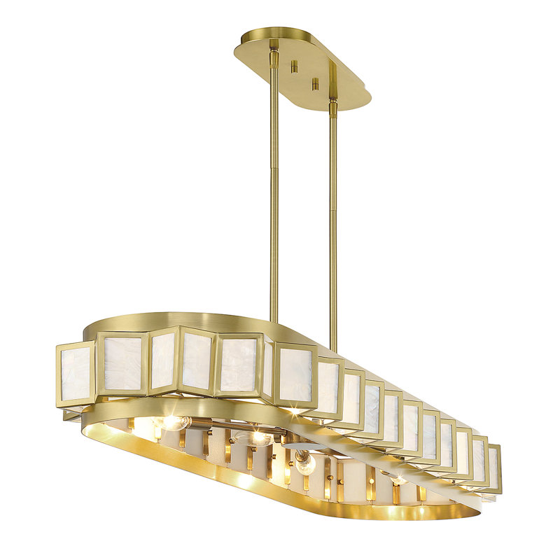 Gideon 8-Light Warm Brass Linear Chandelier with Capiz Shell