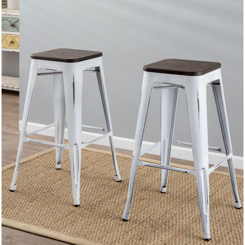 Christie 30" Stackable Bar Stools, Vintage White/Espresso, Bar Stool (30.25" Seat Height)