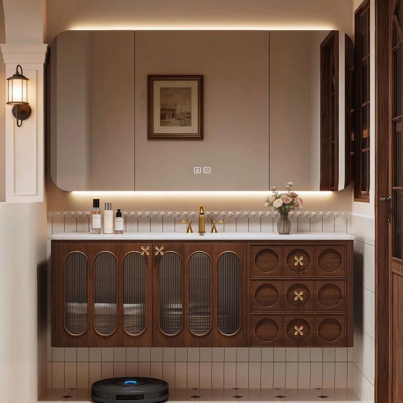 meuble de salle de bain rétro luxueux et simple, H 21,7 po x l 55,1 po x P 21,7 po, Brun