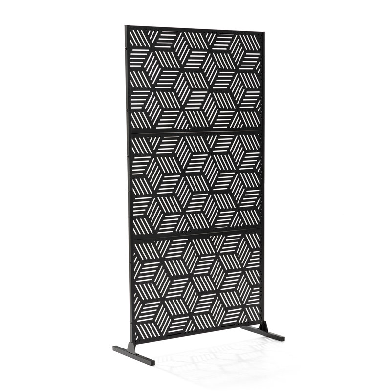 Black Matte Geometric Pattern Steel Privacy Screen Divider