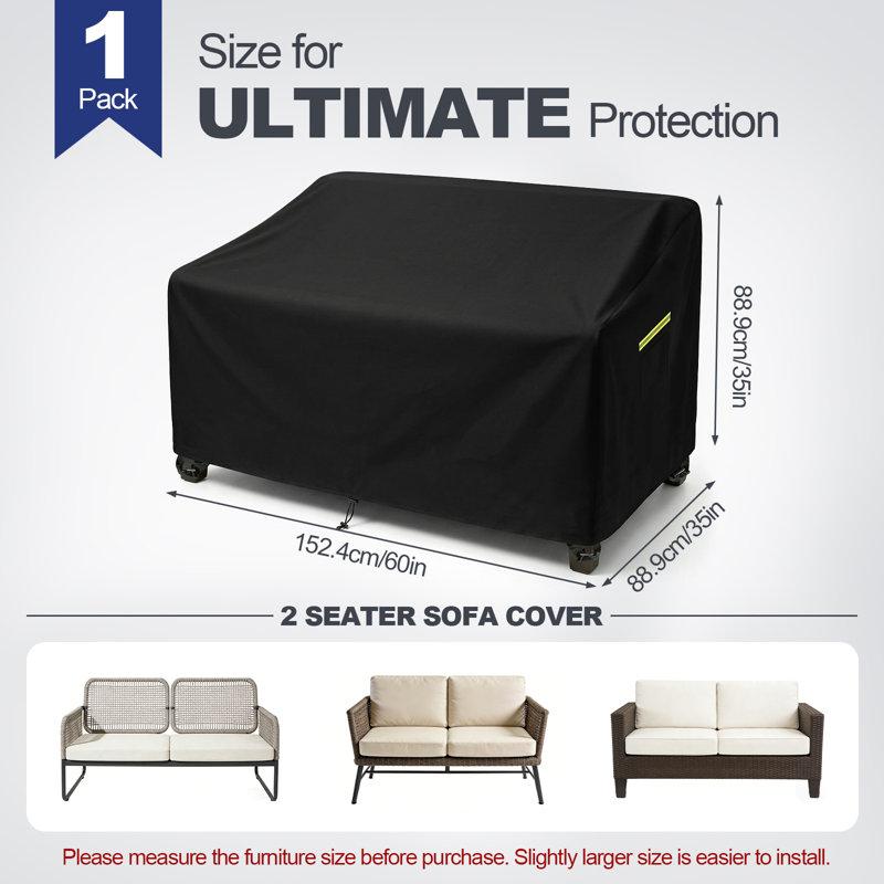 600D Oxford Fabric Heavy Duty 2-Seater Outdoor Sofa Cover, All-Weather Waterproof Patio Furniture Cover with Air Vent and Reinforced Handles