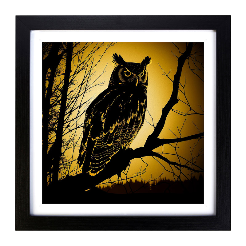 Owl Silhouette - Single Picture Frame Print on Wood, Black