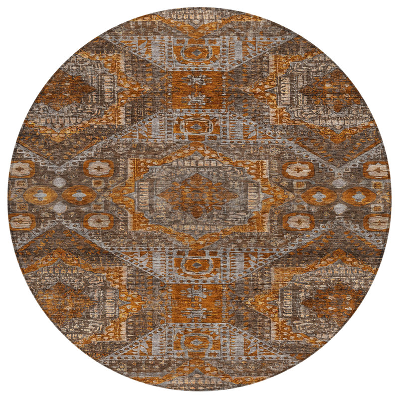 Tapis cuivre intérieur / extérieur lavable à la machine Xhevrie, Rond 8 pi