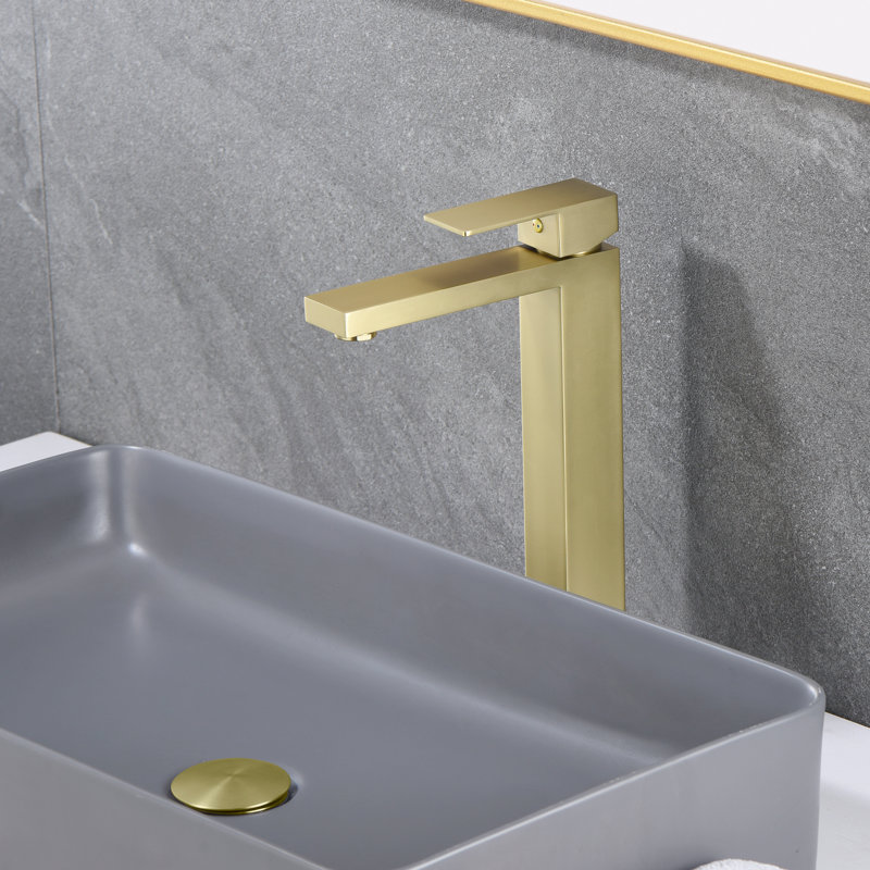 Sumerain Vessel Sink Faucet, Single Hole Single Handle Tall Bathroom Faucet, Stainless Steel 304 Vanity Faucet, Brushed Gold