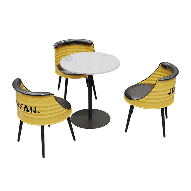 Table et chaises à baril de style industriel, Jaune / noir, 4