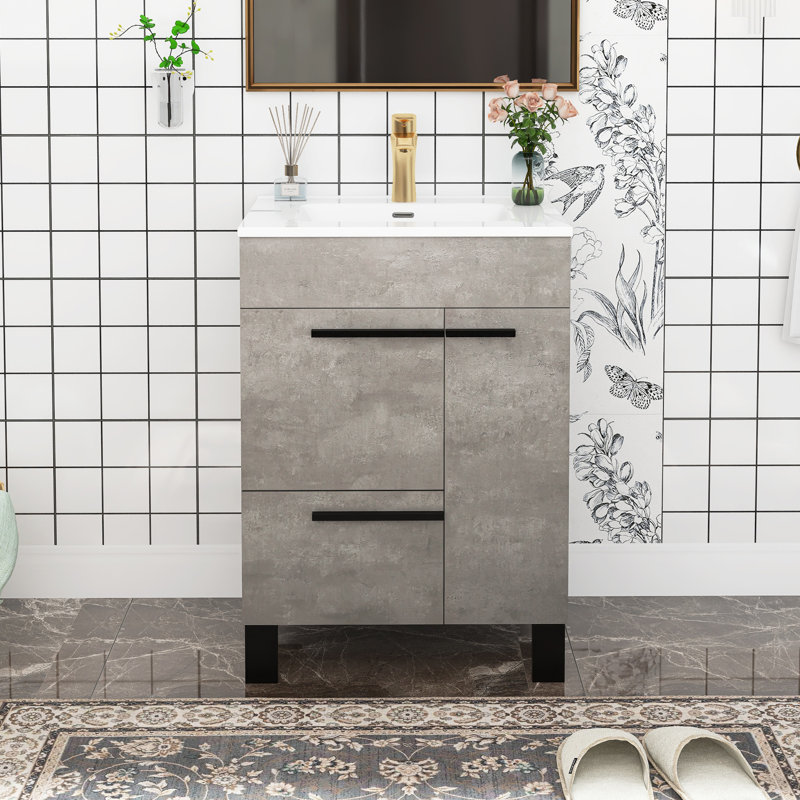 Ensemble de meuble-lavabo simple 24 po avec plateau en céramique Jacyion