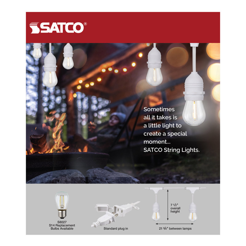 24Ft - LED String Light - Includes 12-S14 Bulbs - 2000K - White Cord
