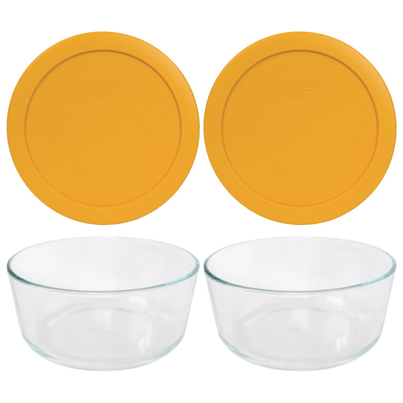 Pyrex (2) 7203 7-Cup Glass Bowls & (2) 7402-PC 6/7, Jaune citron