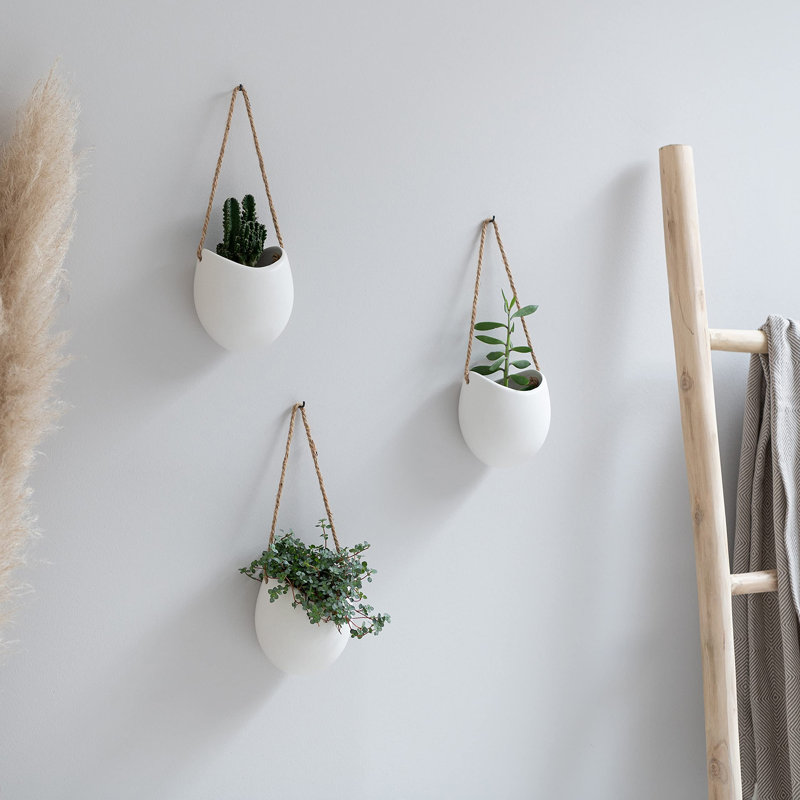 Pots de plantes suspendus en céramique 3 pièces, Blanc