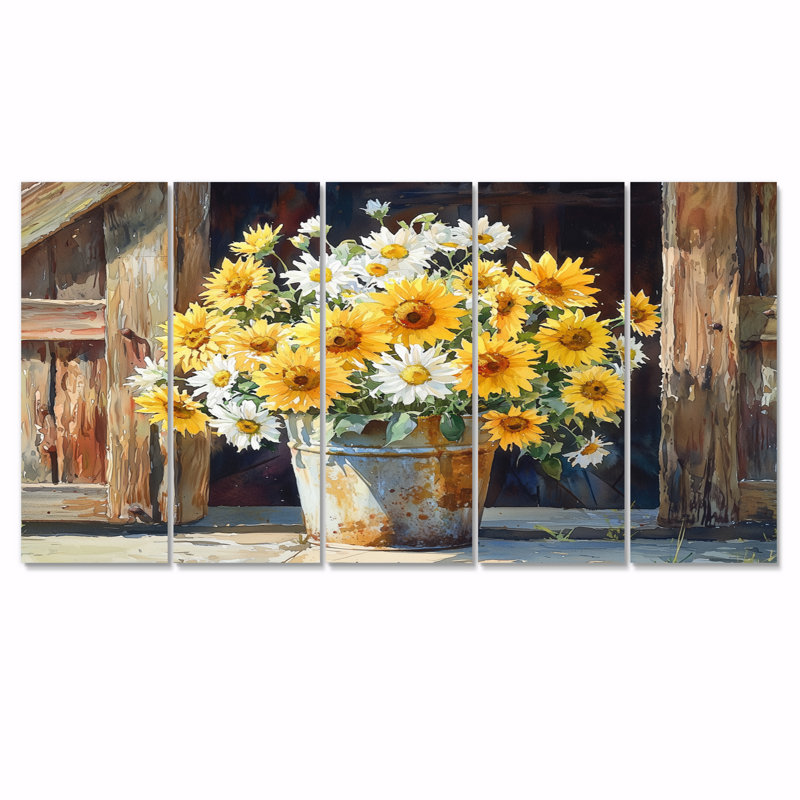 Braham - Daisies Wall Art - Traditional Wall Art Canvas, 5, 32" H x 80" W