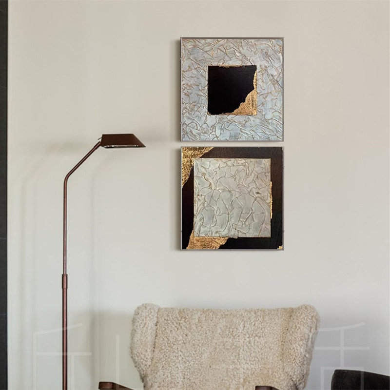 Ensemble de 2 tableaux rectangulaires abstraits modernes sur toile pour salon, H 15,75 po x L 15,75 po x l 3,15 po
