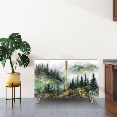 Buffet avec rangement Misty Mountain Aquarelle avec 2 portes pour le salon et la cuisine
