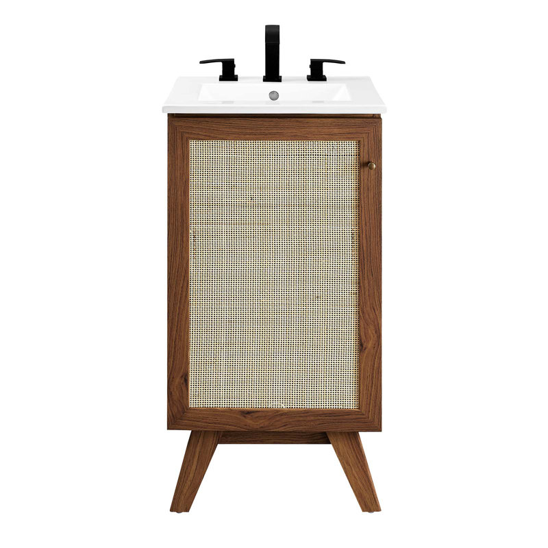 Meuble-lavabo sur pied simple 17,5 po avec plateau en bois manufacturé Modway Soma, Noyer, Blanc