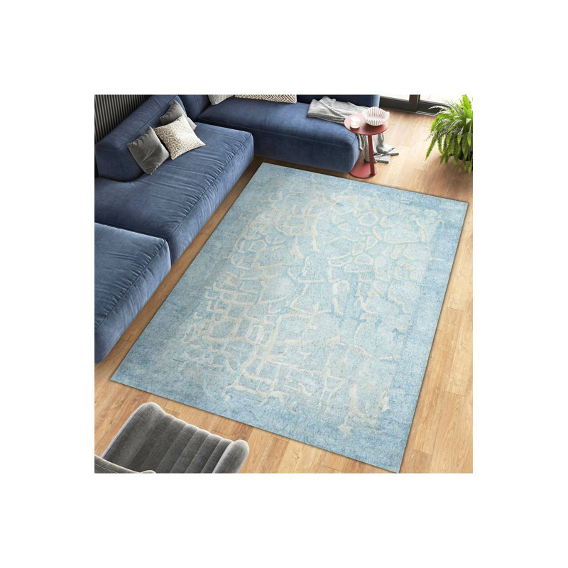 Machine Washable  Multicolor Blue Abstract Patterned Woven Base Modern Decorative Rug, Rectangle 5'1" x 7'7"