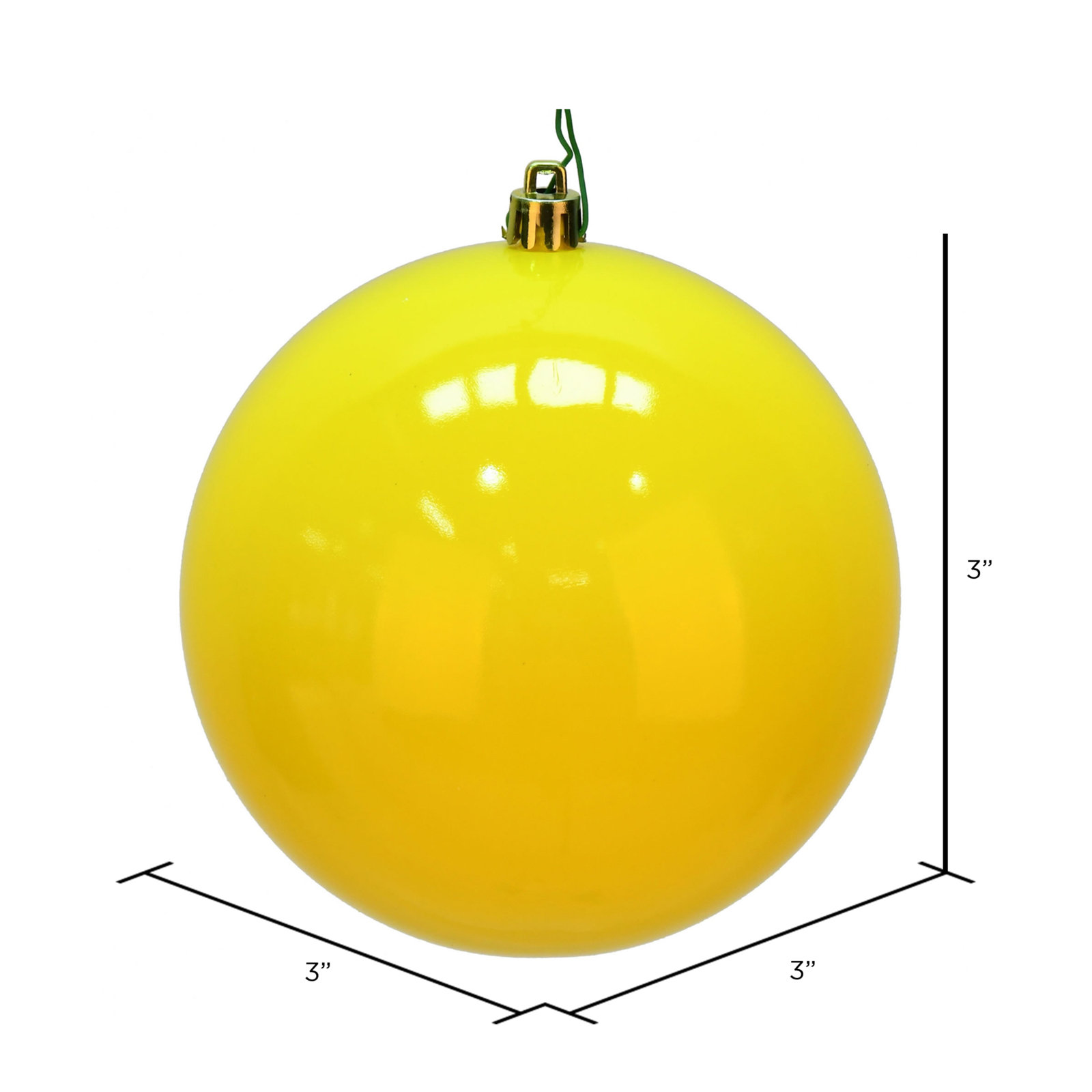 Holiday Décor Ball Ornament, 3" H x 3" W x 3" D, Yellow Shiny