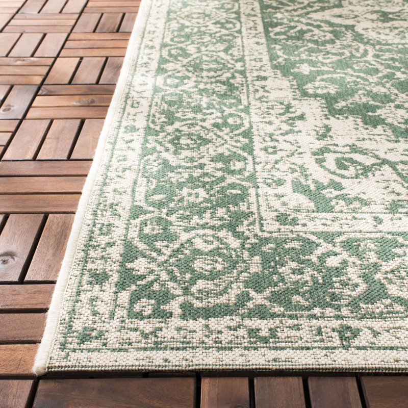 Danya Oriental Green/Cream Indoor/Outdoor Area Rug, Square 6'7"
