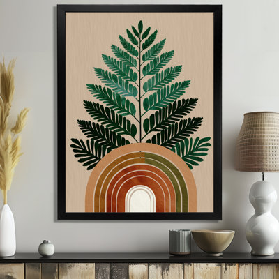 Composition de fougères minimalistes vertes et vertes - décoration murale moderne Mid-Century, art mural encadré vert Mid-Century