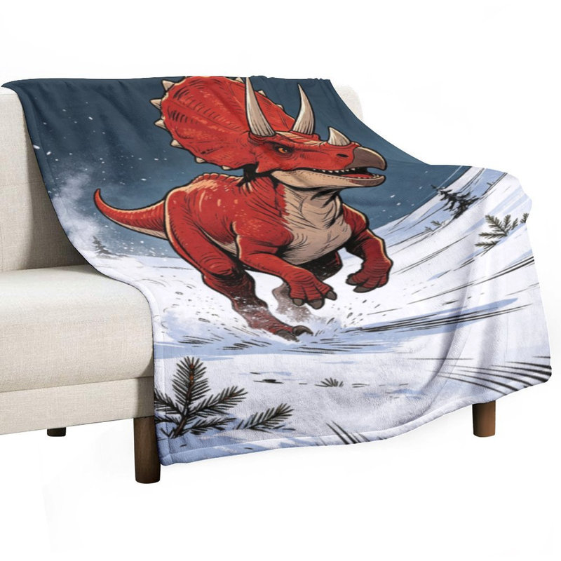 Jeté en flanelle de luxe rouge Triceratops Runn, couverture douce et douce pour le salon, 50 x 60 po
