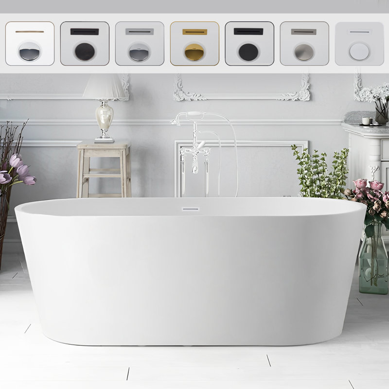 67" x 32" Freestanding Soaking Acrylic Bathtub, Pure White