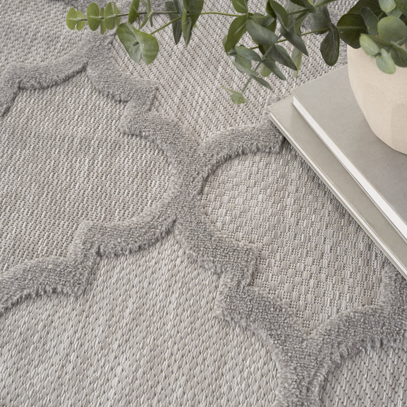 Adianey Red Barrel Studio Easy Care Trellis Silver/Gray Indoor/Outdoor Area Rug, Rectangle 8' x 10'