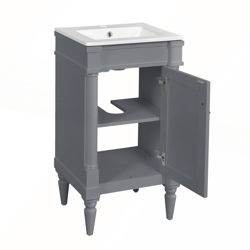 Meuble-lavabo moderne de 18 pouces avec lavabo, conception peu encombrante et rangement durable pour les petites salles de bain