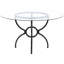 Table de salle à manger ronde de 122 cm (48 po) avec plateau en verre trempé transparent de 6 mm et pied central en métal gris anthracite, idéale pour les petits espaces modernes avec des éléments métalliques.