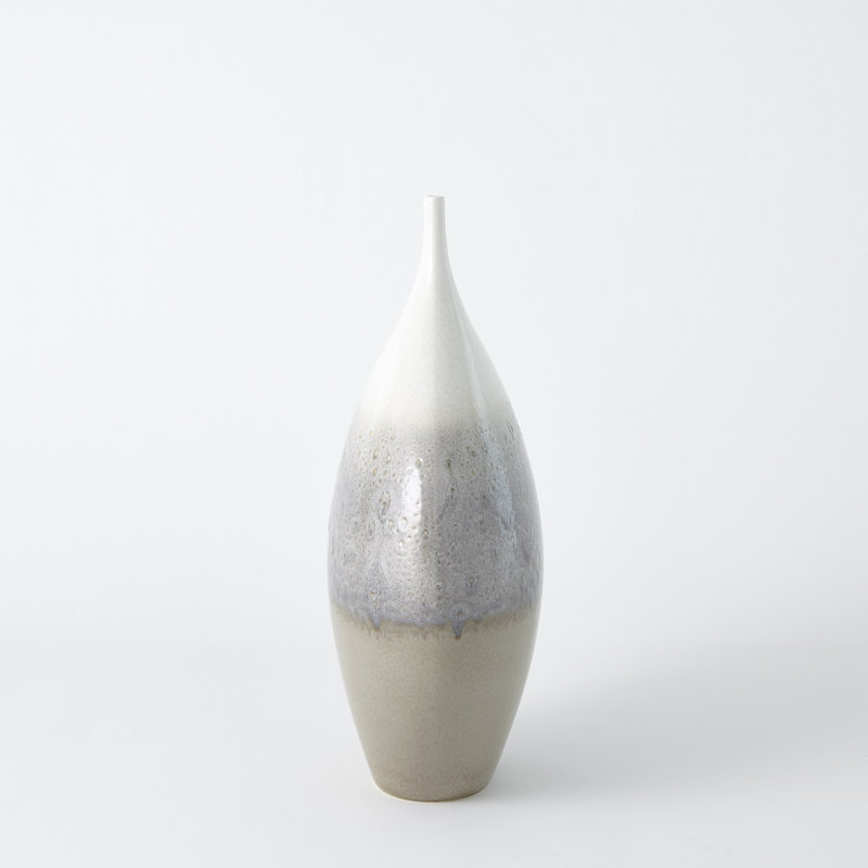Ivory and Gray Ceramic Teardrop Vase