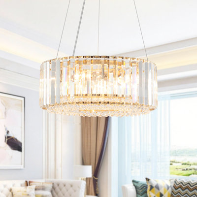 Luccas 5 - Light Industrial/Farmhouse Dimmable Drum Crystal Chandelier  Pendant Light Fixture for Dining Room Kitchen Island