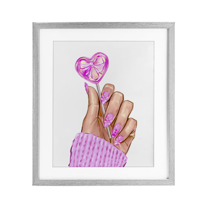 Reproduction encadrée sous verre rose, sous-verre, par Ziwei Li, H 16 po x l 13 po, Cadre de ferme gris