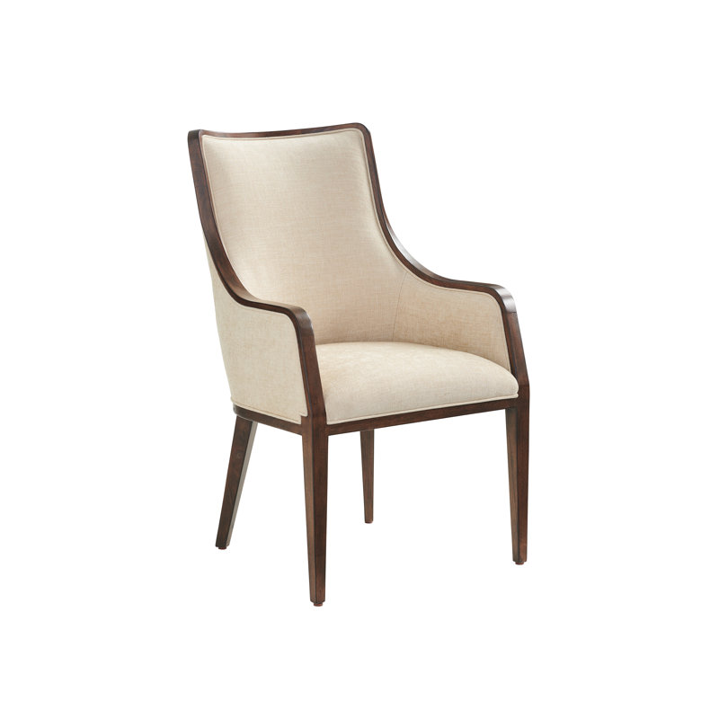 Beige Leather Transitional Arm Chair with Brown/Red Accents