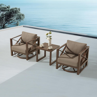MBY 3 Piece Patio Outdoor Aluminum Swivel Rocking Chair with Coffee Table and 6" Thickened Cushions, All Weather Outdoor Furniture Chairs for Garden,