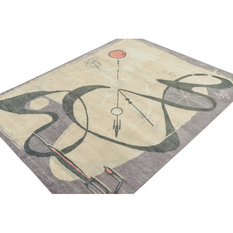 Hand Knotted Geometric Area Rug, Rectangle 5' x 7'