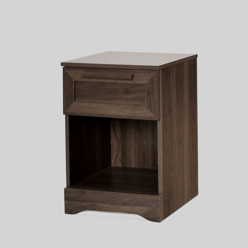 Walnut Rustic 1-Drawer Nightstand with Open Shelf