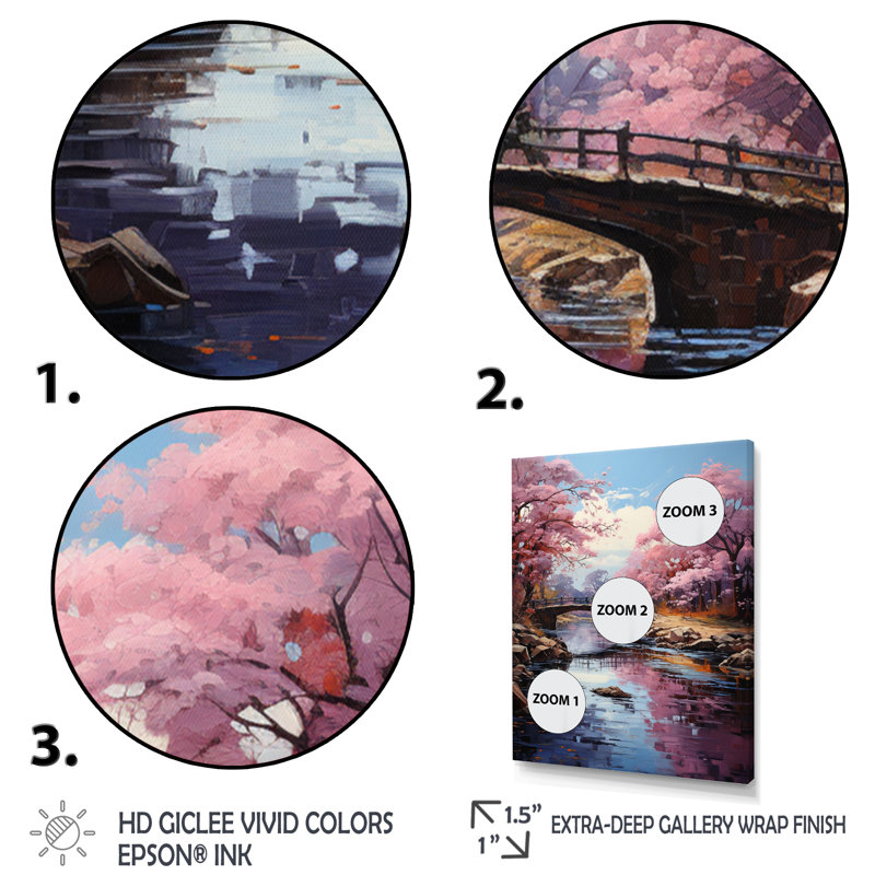 «Gonave Asian Art Cherry Blossom I», reproduction d'art, H 32 po x l 24 po x P 1 po, Cadre flottant noir
