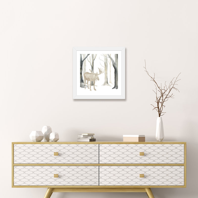 «Winter Forest Moose» par Tara Reed - reproduction, H 16 po x l 16 po x p 1 po, Papier encadré blanc, Blanc