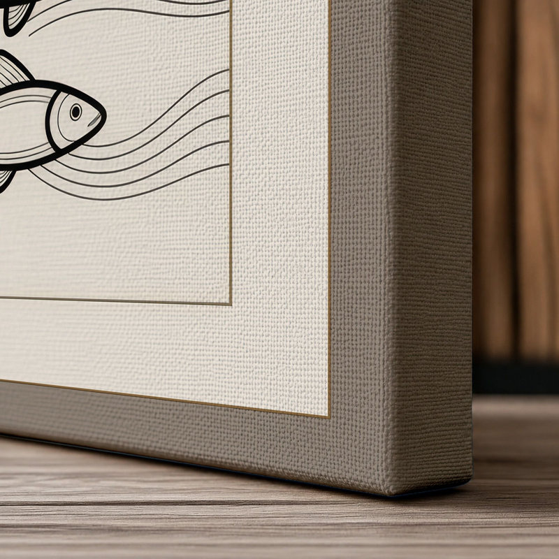 Four Fish Study Japandi - Wrapped Canvas, 36x24 - 91.4 x 61.0 cm, Taupe Border